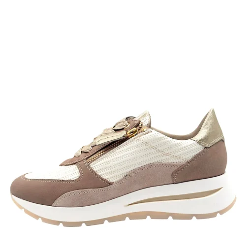 DLSport 6561 Hvid Brun Taupe Sneaker med lynlås & Snøre