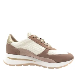 DLSport 6561 Hvid Brun Taupe Sneaker med lynlås & Snøre
