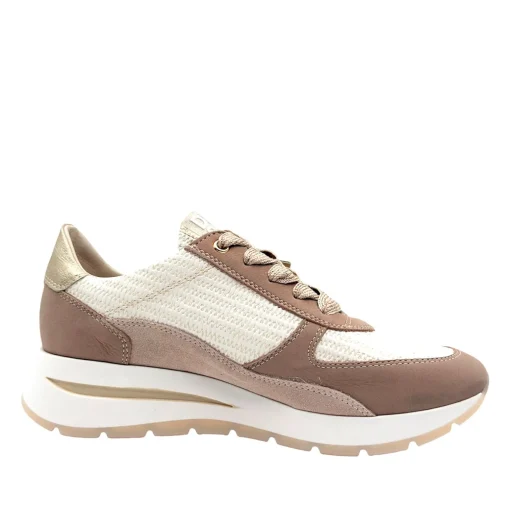 DLSport 6561 Hvid Brun Taupe Sneaker med lynlås & Snøre