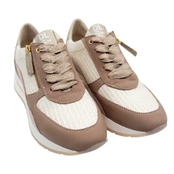 DLSport 6561 Hvid Brun Taupe Sneaker med lynlås & Snøre