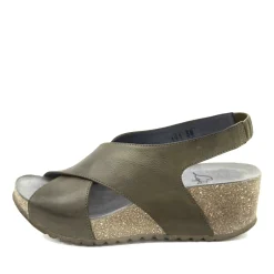 Lofina E5-191 mørkgrøn dame sandal med kilehæl