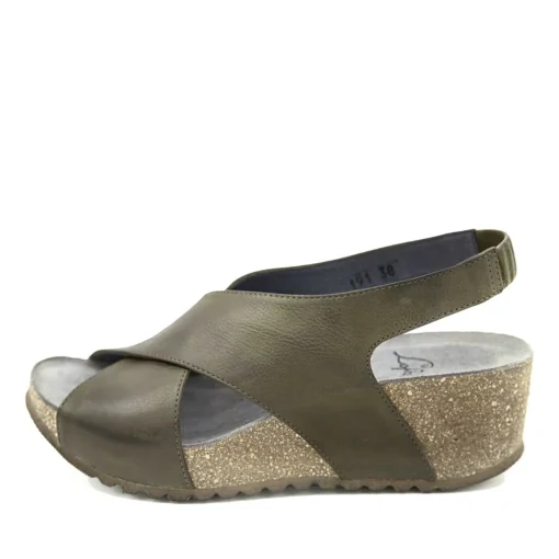 Lofina E5-191 mørkgrøn dame sandal med kilehæl