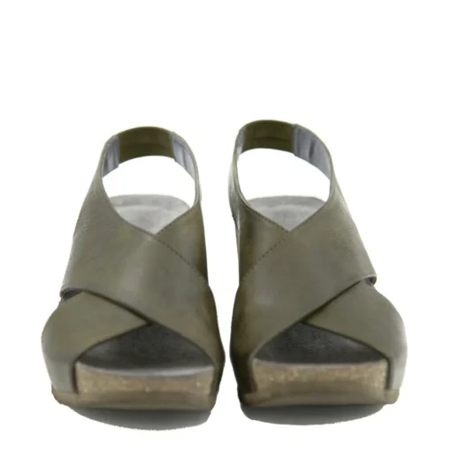 Lofina E5-191 mørkgrøn dame sandal med kilehæl