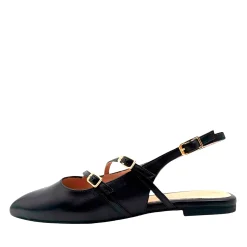 Unisa Alsip Sort flad slingback med 3 remme og spænder