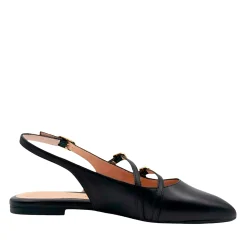 Unisa Alsip Sort flad slingback med 3 remme og spænder