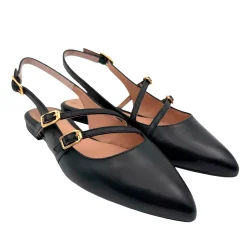 Unisa Alsip Sort flad slingback med 3 remme og spænder