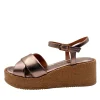 Unisa Keen Plateau sandal med ankelrem metallisk kobber skind på bastsål