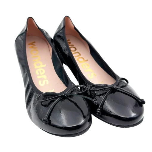 Wonders A-30130 Ballerina med indbygget kilehæl sort lak skind