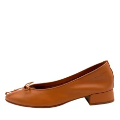 Wonders B-9701 Blød ballerina pump på lav hæl med lille sløjfe i cognac skind