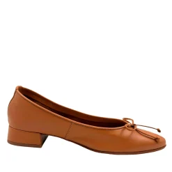 Wonders B-9701 Blød ballerina pump på lav hæl med lille sløjfe i cognac skind
