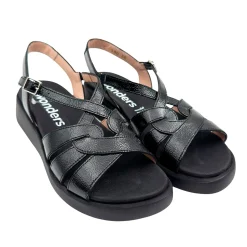 Wonders C-6530 Blød remsandal på letvægtssål med bagrem i sort lak skind