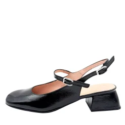 Wonders D-1222 Mary Jane sko med lav hæl og slingback i sort lak skind
