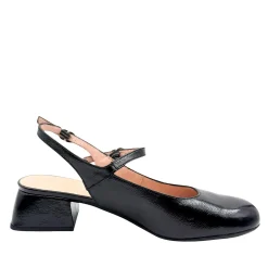 Wonders D-1222 Mary Jane sko med lav hæl og slingback i sort lak skind