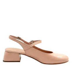 Wonders D-1222 Mary Jane sko med lav hæl og slingback i nude lak skind