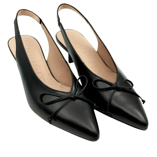 Wonders G-7103 Slingback pump med lille sløjfe i sort skind